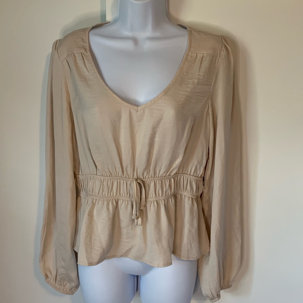 NWT SO Good for Life Champagne Cinch Waist Satin Top Size Medium